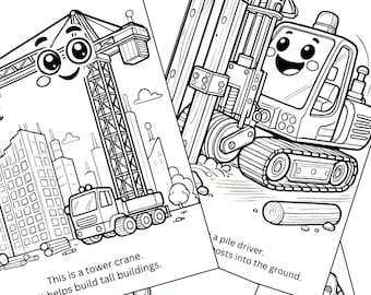Construction Truck Coloring Pages for Kids, Construction Truck Coloring Book, Toddler Vehicle Coloring Book, Educational Coloring Sheets