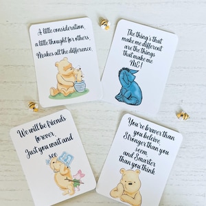 8 cartes de citations recto-verso de Winnie l'ourson. Bébé Winnie l'ourson / Winnie l'ourson classique / Baby Shower / Fête d'anniversaire / Sexe révélé.