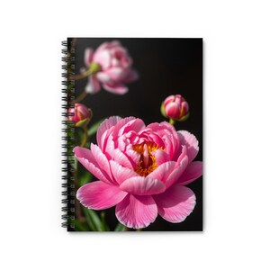 Floral Spiral Notebook - Ruled Line, Elegant Journal for Notes, Gift for Flower Lovers, Nature Lover Stationery, Pink Flower Art, Peony