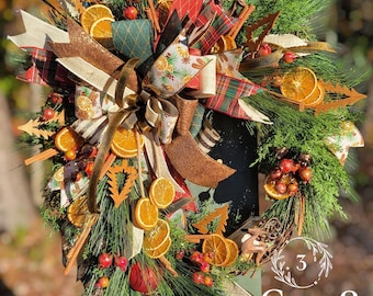 Rustic Christmas Wreath | Dried Oranges, Cinnamon, Grapevine