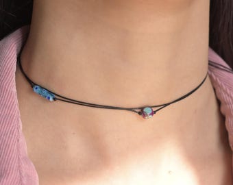 Collar con dije de piedra emperador, cordón encerado ajustable, joyería curativa de varias capas, cuenta de vidrio azul, regalo espiritual hecho a mano.