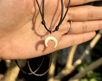 Moon Pendant Choker Necklace, Cresent Pedant, Mother-of-Pearl Moon, Black Cord Choker, Valentine's Day gifts, Handmade Jewelry