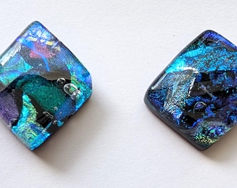 Blue Fused Glass Dichroic Cabochon Set, Jewelry, Pendant