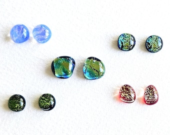 Dichroic Cabs - 5 Pairs, Dichroic jewelry, fused glass cabs, dichro dots, dichro earrings