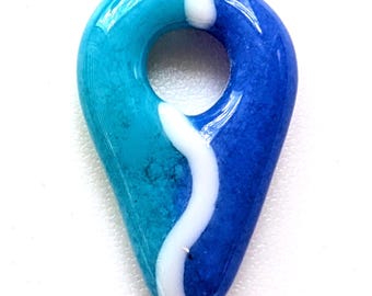 Fused Glass Jewelry Pendant, Turquoise and Blue Jewelry Component