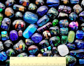15 Dichroic Glass Cabochons, Fused Glass Jewelry, Pendants