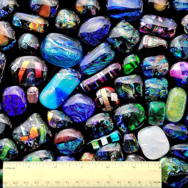 15 Dichroic Glass Cabochons, Fused Glass Jewelry, Pendants