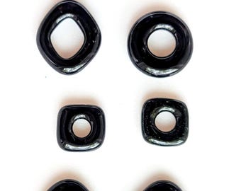 Fused Glass Jewelry Links, 8 Black Colored Assortment