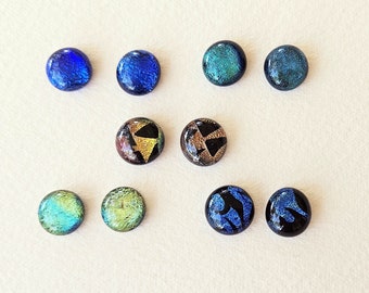 Dichroic Cabs - 5 Pairs, Dichroic jewelry, fused glass cabs, dichro dots, dichro earrings