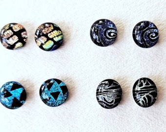 Dichroic Cabs - 4 Pairs, Dichroic jewelry, fused glass cabs, dichro dots, dichro earrings