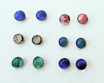 Dichroic Cabs - 6 Pairs, Dichroic jewelry, fused glass cabs, dichro dots, dichro earrings