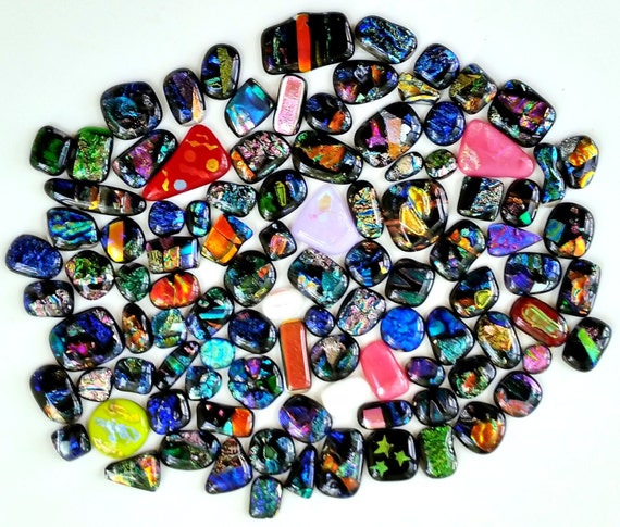 15 Dichroic Glass Cabochons, Fused Glass Jewelry, Pendants 