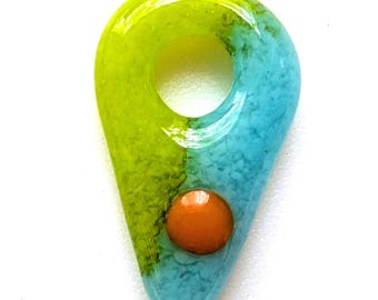 Fused Glass Jewelry Pendant, Turquoise and Lime Green Jewelry Component