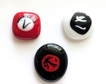 3 Fused Glass Cabochons, COE 90, Red, Black and Red Jewelry Set, Fused Glass Pendants