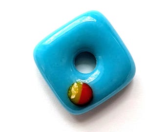 Fused Glass Jewelry Links, Square Turquoise Donut Jewelry Component