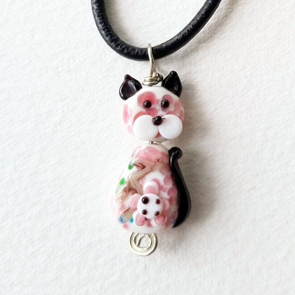 Lampwork Cat Pendant, Handmade Jewelry