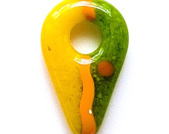 Fused Glass Jewelry Pendant, Yellow and Green Jewelry Component