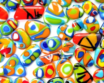 12 Colorful Glass Cabochons, Fused Glass Jewelry, Fused Glass Pendants