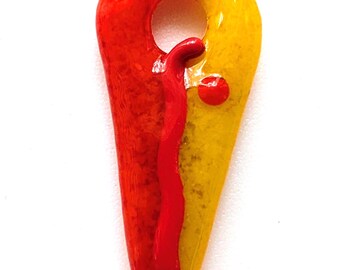 Fused Glass Jewelry Pendant, Red and Yellow Jewelry Component
