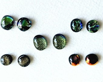 Dichroic Cabs - 5 Pairs, Dichroic jewelry, fused glass cabs, dichro dots, dichro earrings