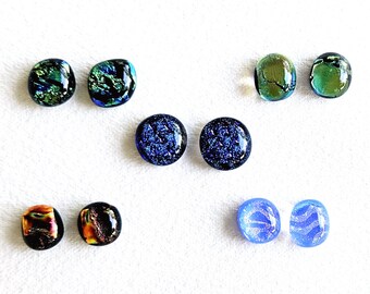 Dichroic Cabs - 5 Pairs, Dichroic jewelry, fused glass cabs, dichro dots, dichro earrings