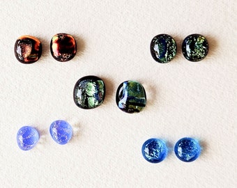 Dichroic Cabs - 5 Pairs, Dichroic jewelry, fused glass cabs, dichro dots, dichro earrings