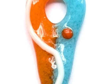 Fused Glass Jewelry Pendant, Orange and Turquoise Jewelry Component