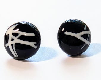 Black and White Fused Glass Post Earrings, Jewelry, Post Earrings, Glass Stud Earrings