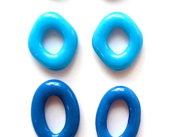 Fused Glass Jewelry Links, 8 Blue Colored Assortment