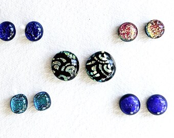 Dichroic Cabs - 5 Pairs, Dichroic jewelry, fused glass cabs, dichro dots, dichro earrings