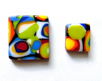 2 Colorful Fused Glass Cabochons, Pendants, Jewelry
