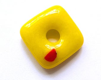 Fused Glass Jewelry Links, Square Yellow Donut Jewelry Component
