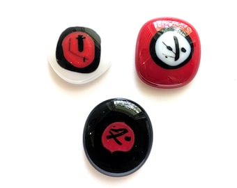 3 Fused Glass Cabochons, COE 90, Red, Black and Red Jewelry Set, Fused Glass Pendants