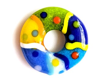 Fused Glass Jewelry Pendant, Donut Jewelry Component