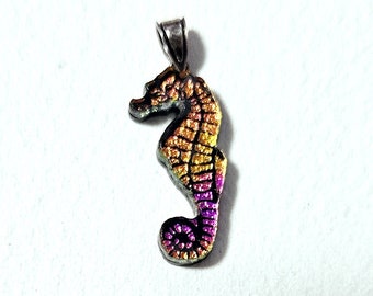 Dichroic Seahorse Pendant and Earring Set, Dichroic jewelry, Glass Pendant, Dichroic Earrings