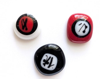 3 Fused Glass Cabochons, COE 90, Red, Black and Red Jewelry Set, Fused Glass Pendants