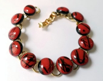 Red and Black Fused Glass Bracelet,  Fused Glass Jewelry