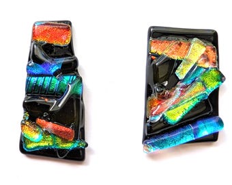 Multi Colored Fused Glass Dichroic Cabochon Set, Dichroic Glass jewelry, Dichroic Glass Pendant Necklace, Unique Necklace for Women or Men