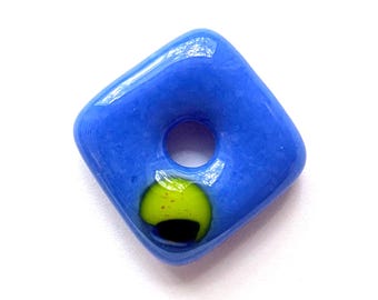 Fused Glass Jewelry Links, Square Blue Donut Jewelry Component