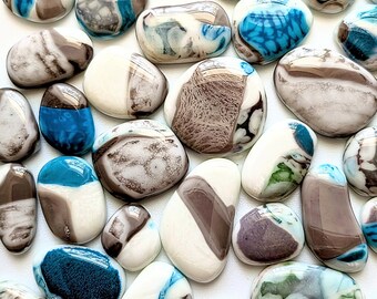 6 Glass Cabochons, Fused Jewelry, Fused Glass Pendants