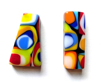 2 Colorful Fused Glass Cabochons, Pendants, Jewelry
