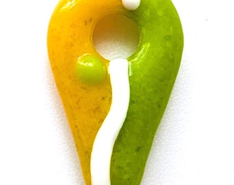 Fused Glass Jewelry Pendant, Yellow and Green Jewelry Component