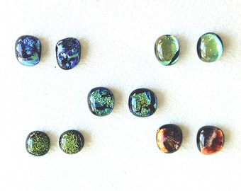 Dichroic Cabs - 5 Pairs, Dichroic jewelry, fused glass cabs, dichro dots, dichro earrings