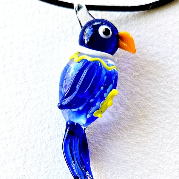 Lampwork Blue Parrot Pendant, Handmade Jewelry