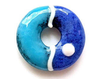 Fused Glass Jewelry Pendant, Blue Donut Jewelry Component