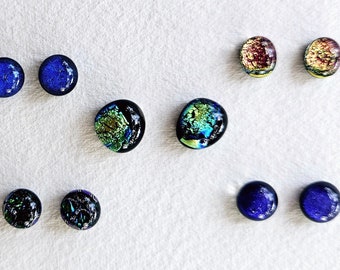 Dichroic Cabs - 5 Pairs, Dichroic jewelry, fused glass cabs, dichro dots, dichro earrings