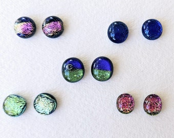 Dichroic Cabs - 5 Pairs, Dichroic jewelry, fused glass cabs, dichro dots, dichro earrings