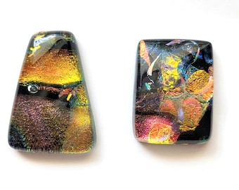 Copper and Gold Colored Fused Glass Dichroic Cabochon Set, Jewelry, Pendant