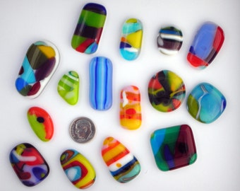 15 Colorful Glass Cabochons, Fused Glass Jewelry, Fused Glass Pendants