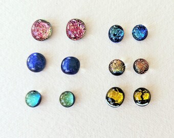 Dichroic Cabs - 6 Pairs, Dichroic jewelry, fused glass cabs, dichro dots, dichro earrings